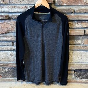 Smartwool Merino Wool Base Layer Grey and Black Pullover Quarter Zip